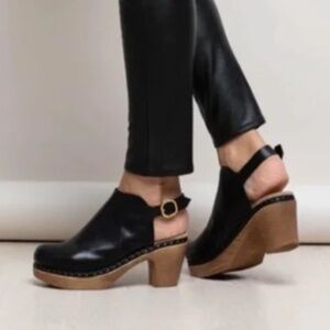 Calou Stockholm Tyra Clog Black Leather Ankle Strap Buckle Women's US 10 EU 41